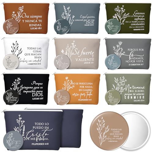 Spanish Christian Makeup Bags & Compact Mirrors Set - Religious Gifts for Women