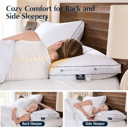 Pacific Coast Goose Feather and Down Firm Bed Pillows Set of 2 - Standard Size with Gusset, Supportive for Side & Back Sleepers