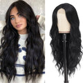 Black Wavy Wig for Women 26 Inch Middle Part Curly Synthetic Hair - Natural Black