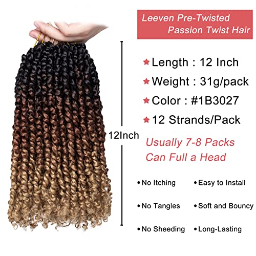 8 Packs 12 Inch Passion Twist Crochet Hair - #1B/30/27 Ombré Bohemian Synthetic Extensions