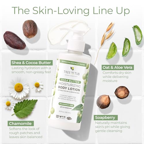 Tree To Tub Unscented Shea Butter Body Lotion 17 Fl Oz - Fragrance-Free Moisturizer for Dry & Sensitive Skin - 2 Pack