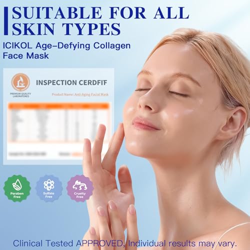 Blue Age-Defying Collagen Face Mask 4 Pack - Hydrating Skin Sheet Mask for Youthful Glow