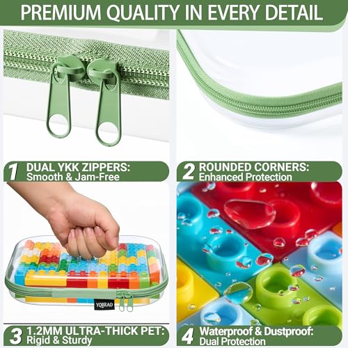 6-Pack Clear Hard Shell Zipper Cases - Multi-Size Travel & Organization Set - Green