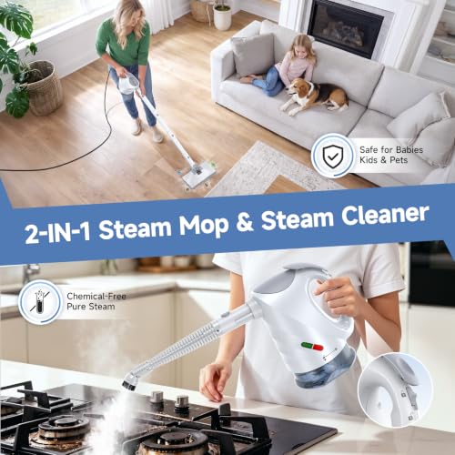 White Steam Mop & Detachable Handheld Steam Cleaner - Versatile Multi-Surface Cleaning