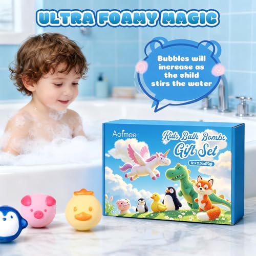 Kids Bath Bombs Set - 12 Animal-Shaped Fizzy Bath Toys with Essential Oils - Fruity Scents & Organic Formula - Perfect Gift for Children - Animal Bath Bombs Variation