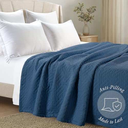 Classic Folkstone Blue Cotton Queen Size Blanket for All-Season Bed