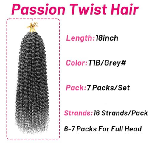 Dorsanee Passion Twist Hair 18 Inch - Water Wave Crochet Hair, 7 Packs, #Tgray