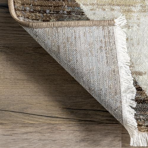 NuLOOM Meline Checkered Fringe Area Rug - 2'6 x 13' Beige Blue Ivory High Traffic