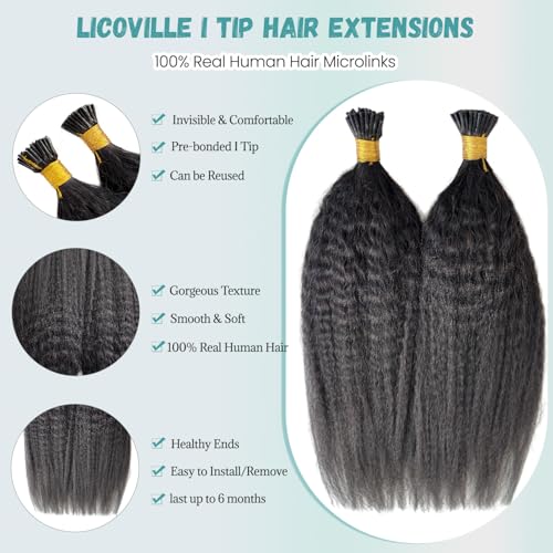 Kinky Straight Hair Extensions I Tip Human Hair 18 Inch - 50G - Black