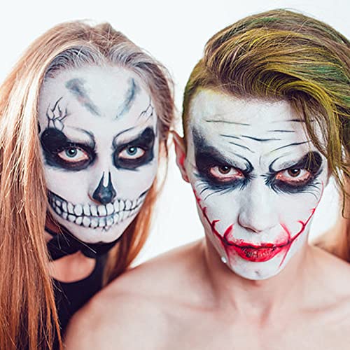 Black White Red Face Body Paint Set with Sponges & Setting Powder for Halloween Costumes