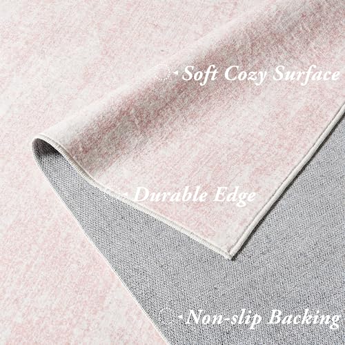 Pink 5x7 Nursery Rug - Abstract Washable Area Rug for Modern Home