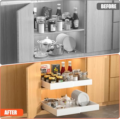 Adjustable 21-Inch Deep Pull Out Cabinet Organizer Set - White, 4 Pack