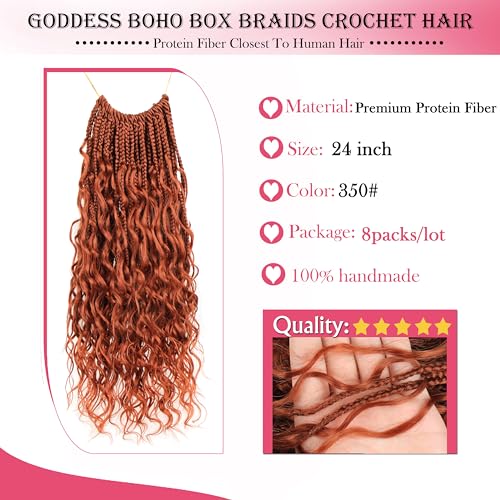 24 Inch Goddess Box Braids Hair Extensions - Protein Fiber 350# / 8 Pack