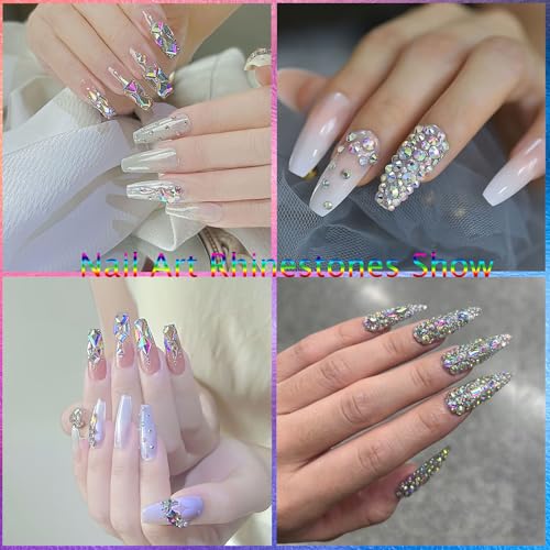 Kaipheiquan AB Nail Rhinestones Kit - 18 Shapes + 3200 Flat-Back Stones, 900 AB Diamonds (Variation: AB nail rhinestones)