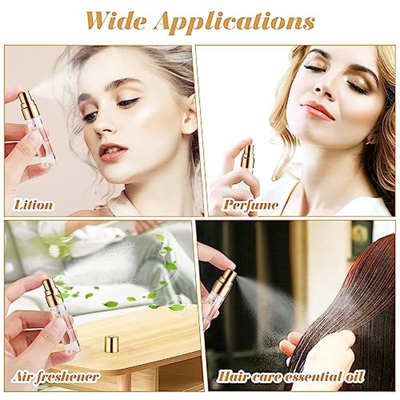 20Pcs 5ml Clear Glass Mist Spray Bottle Refillable Mini Perfume Atomizer Empty Travel Sample Bottle with Golden Aluminized Nozzle Makeup Container for Perfume,Liquid,Air Fresheners