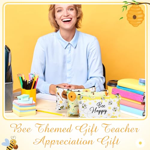 Sweetude 20 Pcs Bee Makeup Bags Funny Cosmetic Bags Stuff Bulk Zipper Canvas Bee Gifts Purse Toiletry Organizer for Women Birthday Party Favors, 7 x 4.3 Inches