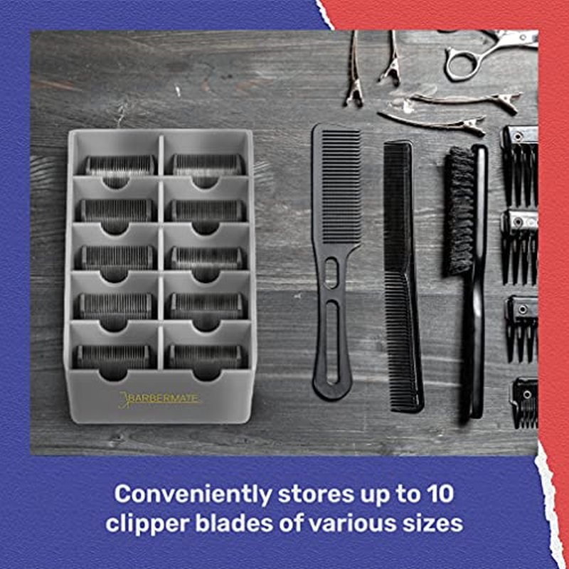 BarberMate¢ç Blade Rack Storage Tray - Holds 10 Clipper Blades (Gray)