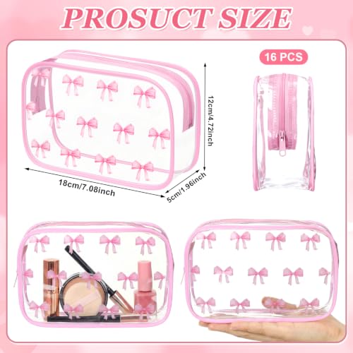 Pink Bow Clear Makeup Pouch - Coquette Cosmetic Bag for Women & Girls - Variation of 16 / Pink Bow