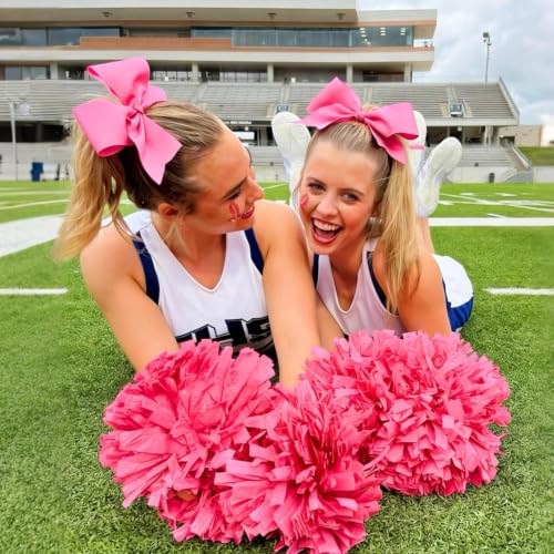 Large Cheer Hair Bows 8 Inch Pink - Jumbo Cheerleader Accessories, 32 Pcs