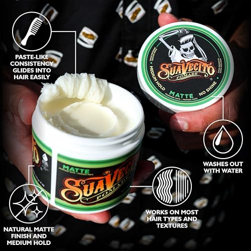 Suavecito Matte Hair Pomade 4 oz Pack of 2 - Medium Hold, Shine-Free, Natural Finish