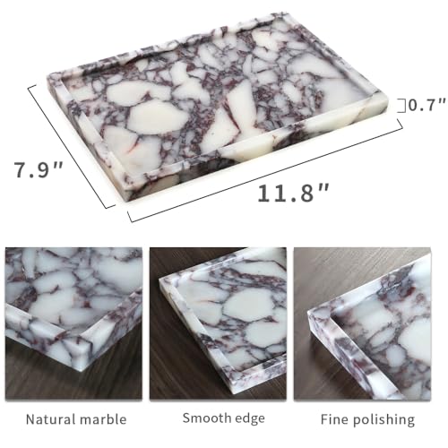 12x8 Inch Calacatta Viola Marble Vanity Tray - Elegant Home Decor