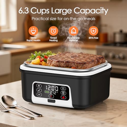 Odopok Cordless Electric Lunch Box 6.3 Cups Self-Heating with 20000mAh Battery - Black & White / 1 Pack
