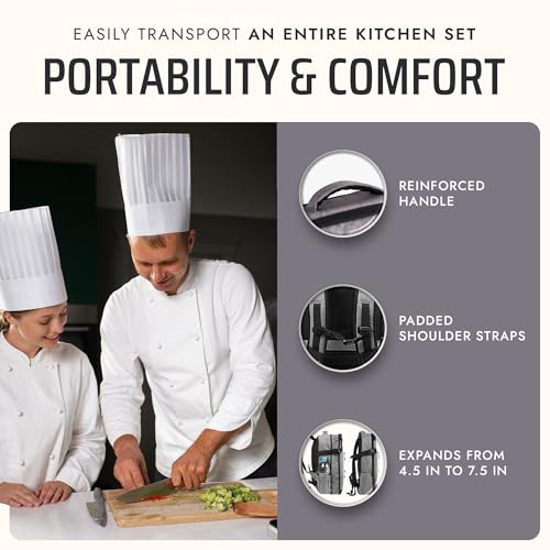 Asaya Grey Chef Knife Backpack with 20-Pocket Knife Roll - Professional Culinary Bag