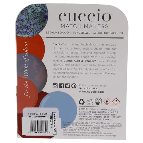 Cuccio Matchmaker - Colour Nail Lacquer & Veneer Gel Polish - For Manicures/Pedicures, Full Coverage - Long Lasting - Cruelty, Formaldehyde & Toluene Free - 0.43 oz, Follow Your Butterflies - BLUE (I0100531)