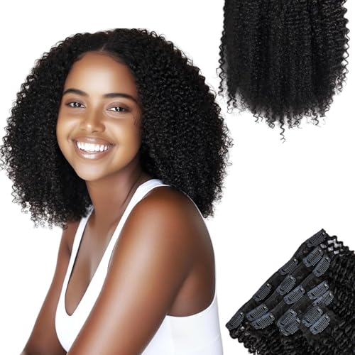 SIYUSI Afro Kinky Curly Clip-In Extensions 16 Inch Brazilian Remy Hair Natural Black