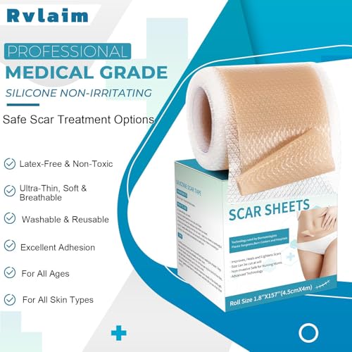 Rvlaim Medical-Grade Silicone Scar Sheets 4M Roll for Keloid & Surgical Scars