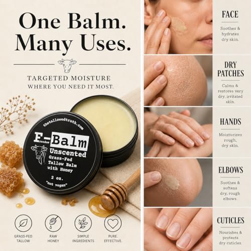 The Tallowed Truth Beef Tallow Balm Unscented Honey - Hydrating Skin Moisturizer & Soothing Face Balm