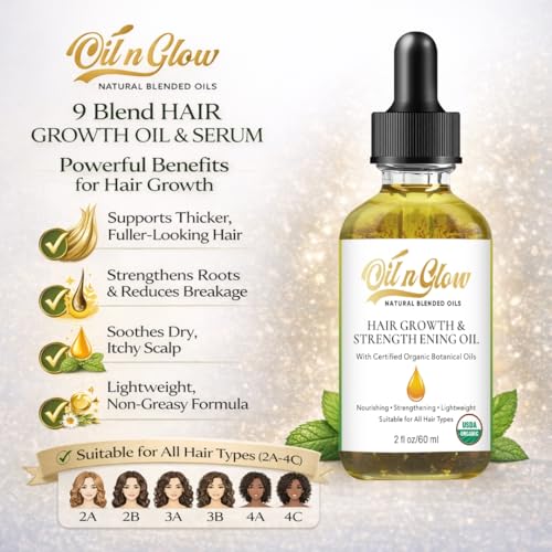 OilnGlow Leaves 9-in-1 Organic Hair Serum & Growth Oil with Peppermint & Rosemary – Scalp Support & Strengthening