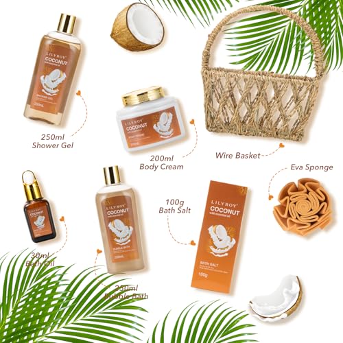 Coconut Sweety Spa Gift Set - 7-Piece Moisturizing Basket for Women & Men