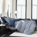 Warm Moment Reversible Navy Blue & White Striped Queen Duvet Cover Set 90x90