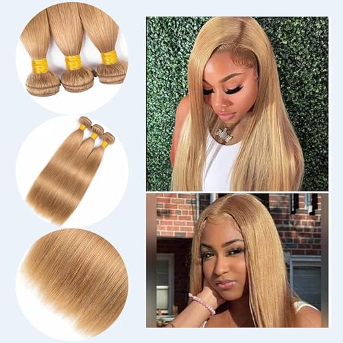 Honey Blonde Straight Hair Extensions - 3 Bundles 20 22 24 Inches - Unprocessed Virgin Human Hair
