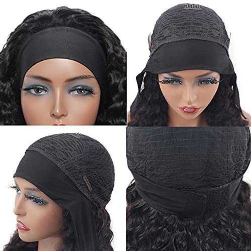 Deep Wave Headband Wig 10 Inch Human Hair No Lace Glueless & Adjustable