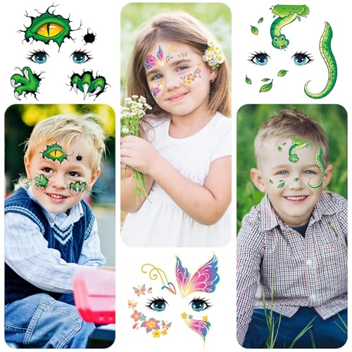 EMOME Face Tattoos for Kids - 24 Sheets Party Pack, Face Paint Tattoos Makeup for Boys and Girls Birthday Party Supplies Games, Face Tattoo Stickers for Kids Carnival Party Favors