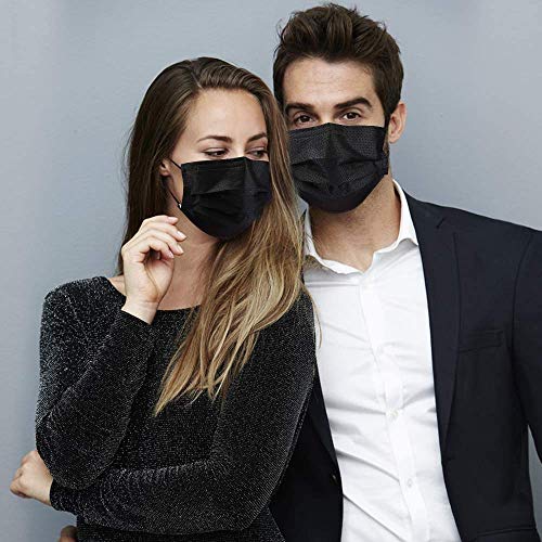Bulk Black Face Masks - 2000 Pack, Non Woven 3-Layer Masks with Adjustable Ear Loops