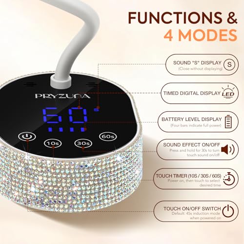 UV LED Nail Lamp 36W ? Mini Cordless Flash Cure Gooseneck UV Light for Gel X Nails, Portable USB Rechargeable Nail Dryer with Auto Sensor, 4 Timers & LCD Display for DIY Home Manicure (Diamond)
