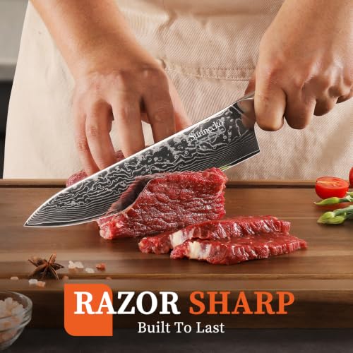 Sunnecko 8 Inch Japanese Damascus Chef Knife - VG10 Steel Razor Sharp Kitchen Knife