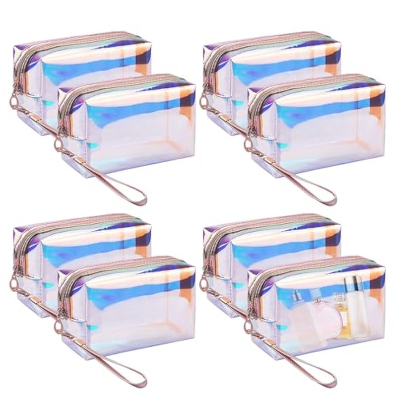 8-Piece Holographic Iridescent Makeup Bag Set with Zipper - Portable Holographic Cosmetic Bags for Makeup Tools Organization