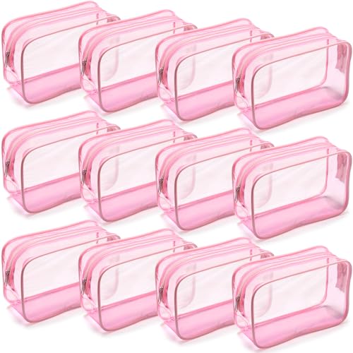 Weewooday 12 Pcs Clear PVC Cosmetic Bags - Medium Light Pink Makeup & Travel Organizer