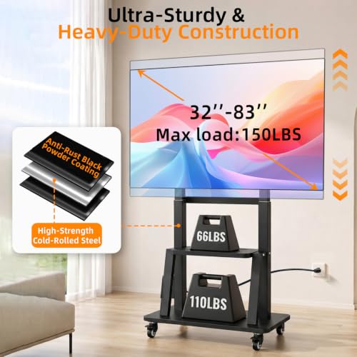 Rolling TV Stand with Power Outlet for 32–83 Inch TVs (Height 53–59", 130 lb) – Duiliuu