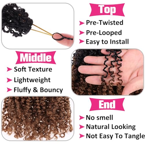 8 Inch Pre-Looped Yanky Twist Crochet Hair 8 Packs - 30 Strands per Pack - Brown Ombre