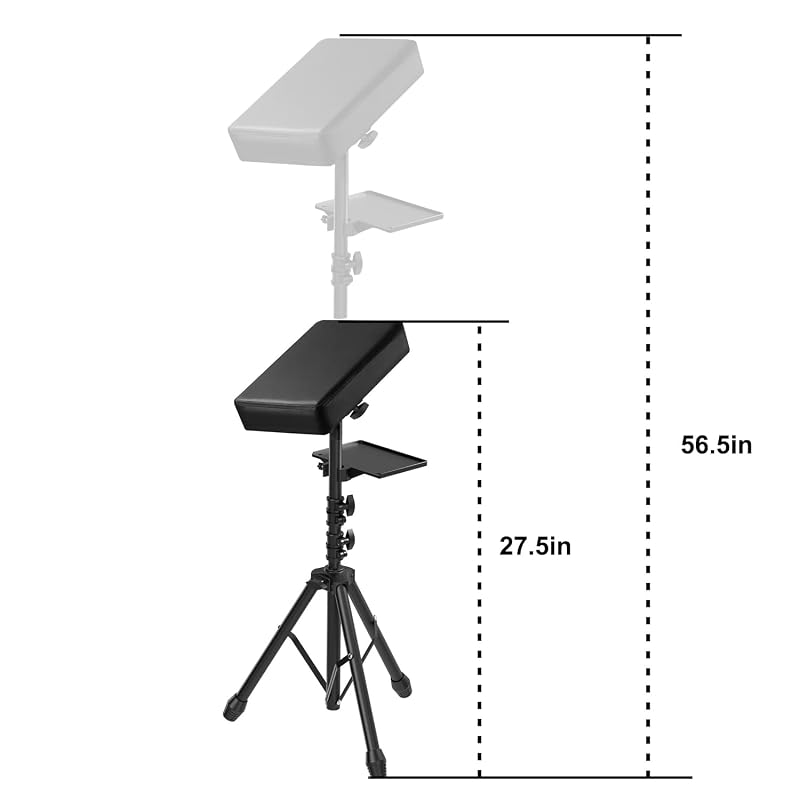 NATUMER Tattoo Armrest Stand with Tray & Tripod Base - Adjustable Height, 360° Tilt & Rolling Tray (Black)