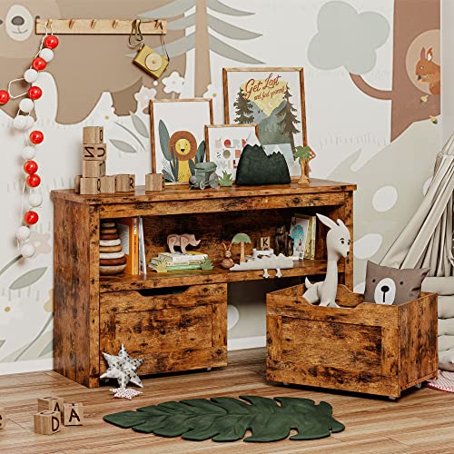 IRONCK Large Vintage Brown Toy Storage Organizer with Drawers & Shelves