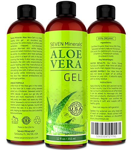 Aloe Vera Gel 12 Fl Oz Pack of 2 - 99% Organic, Rapid Absorption, No Sticky Residue