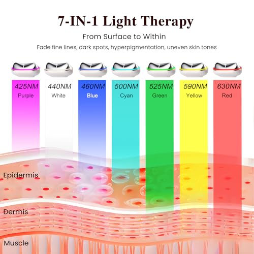 Cold Heat Facial Massager,7 Color Red Light Therapy Face Neck Lift Sculpt Device,Hot Electric Gua Sha Tool & Cooling Depuffing Wand,for Skin Care,Contouring,Firming