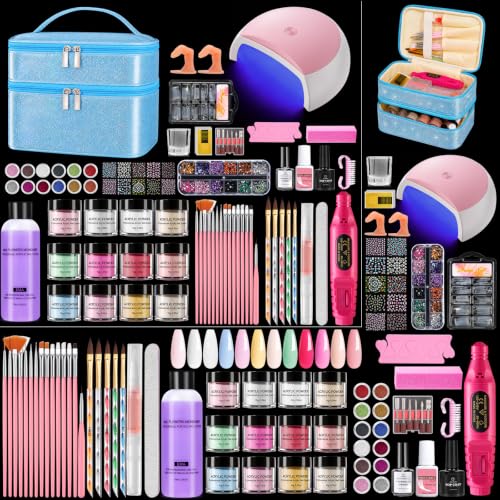 Bling Blue Acrylic Nail Kit for Beginners with Storage Bag - Complete Set