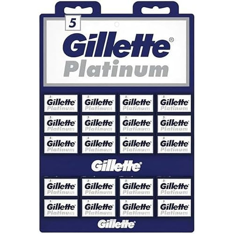 Gillette, 100 Gillette Platinum Double Edge Safety Razor Blades on a display card, 20 dispnesers of 5 Blades